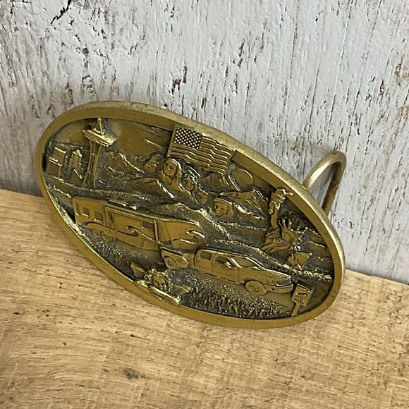 Bergamot Camper Belt Buckle Mens Mt Rushmore Space Needle Statue of Liberty - Picture 2 of 6